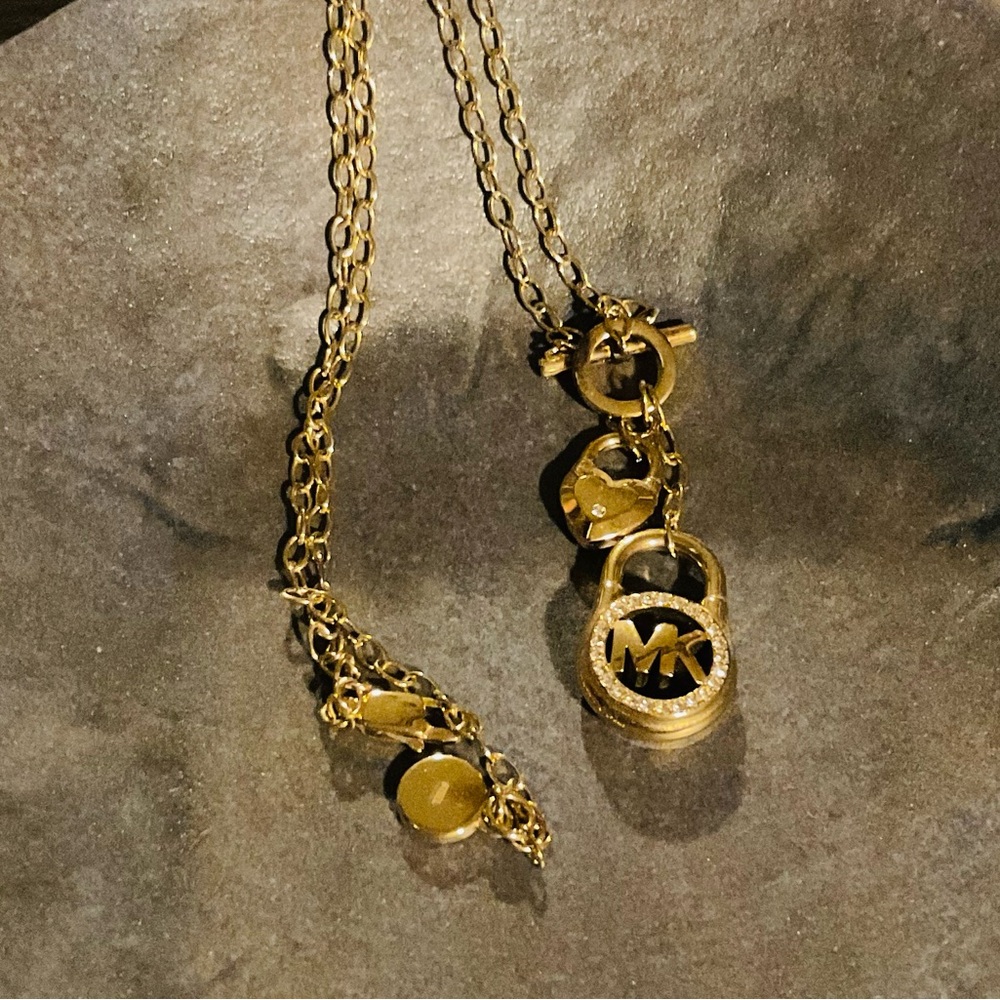 Michael Kors Gold Logo Pendant Necklace 24”